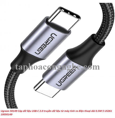 Ugreen 50149 0.5M Type C 2.0 Cáp sạc và truyền dữ liệu từ máy tính ra điện thoại màu xám đen US261 30050149